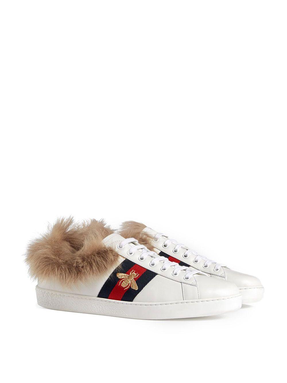 Gucci Ace Sneaker With Fur in White for Men - Lyst