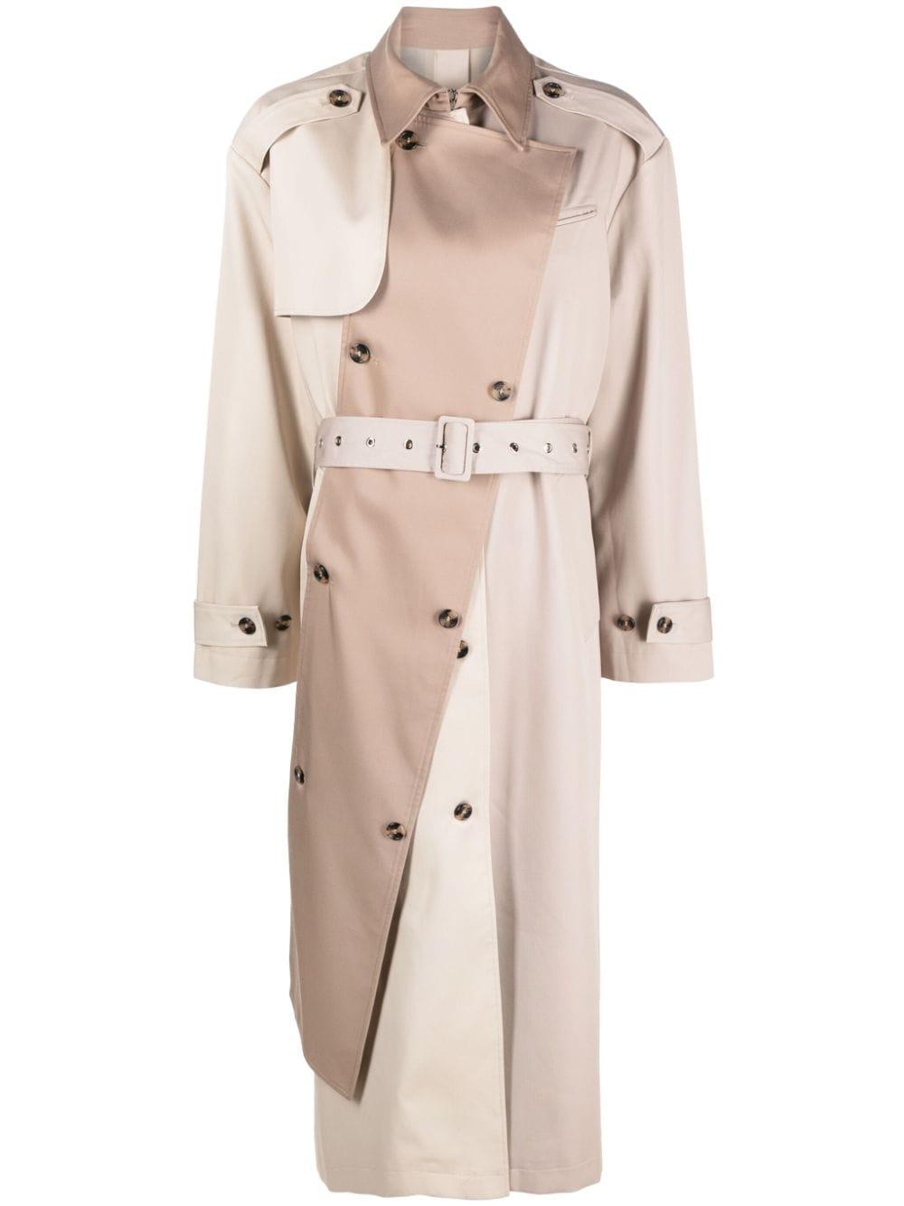 ROKH Double-breasted Panelled Trench Coat in Natural | Lyst