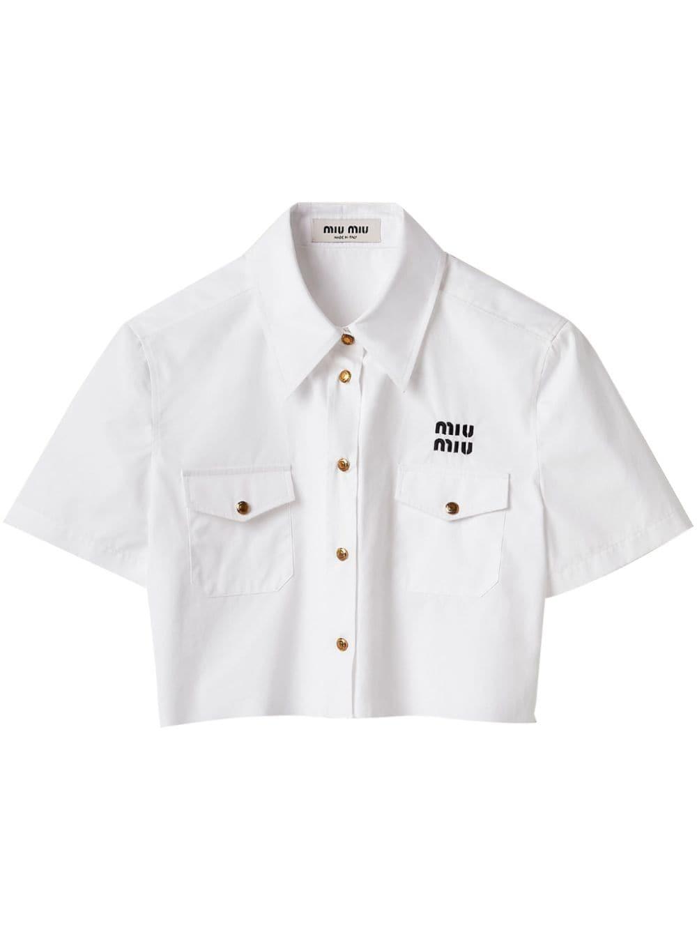 Miu Miu Logo-Embroidered Cotton Shirt in White | Lyst Canada
