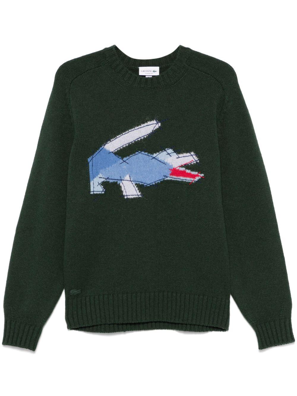 Lacoste Crocodile-Pattern Wool Sweater in Green for Men Lyst UK