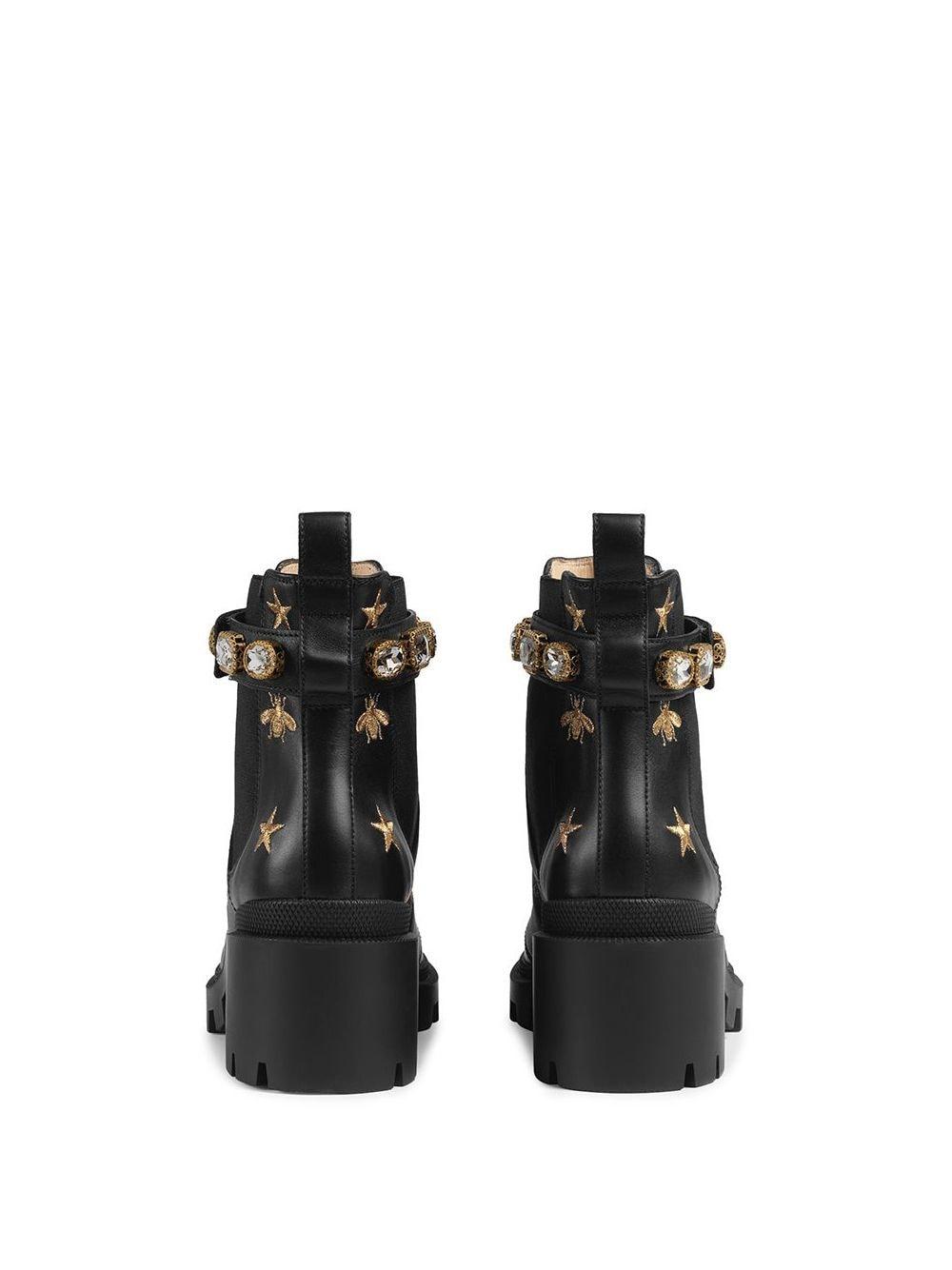 embroidered leather ankle boot with belt