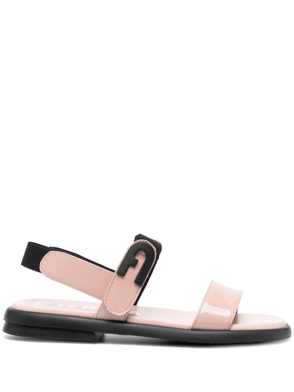 Furla Logo-plaque Patent-leather Sandals in Pink | Lyst