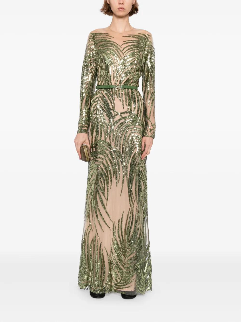ワンピース Elie Saab Printed Linen and Silk Midi Dress Green Green Elie Saab Dresses for Women | Lyst