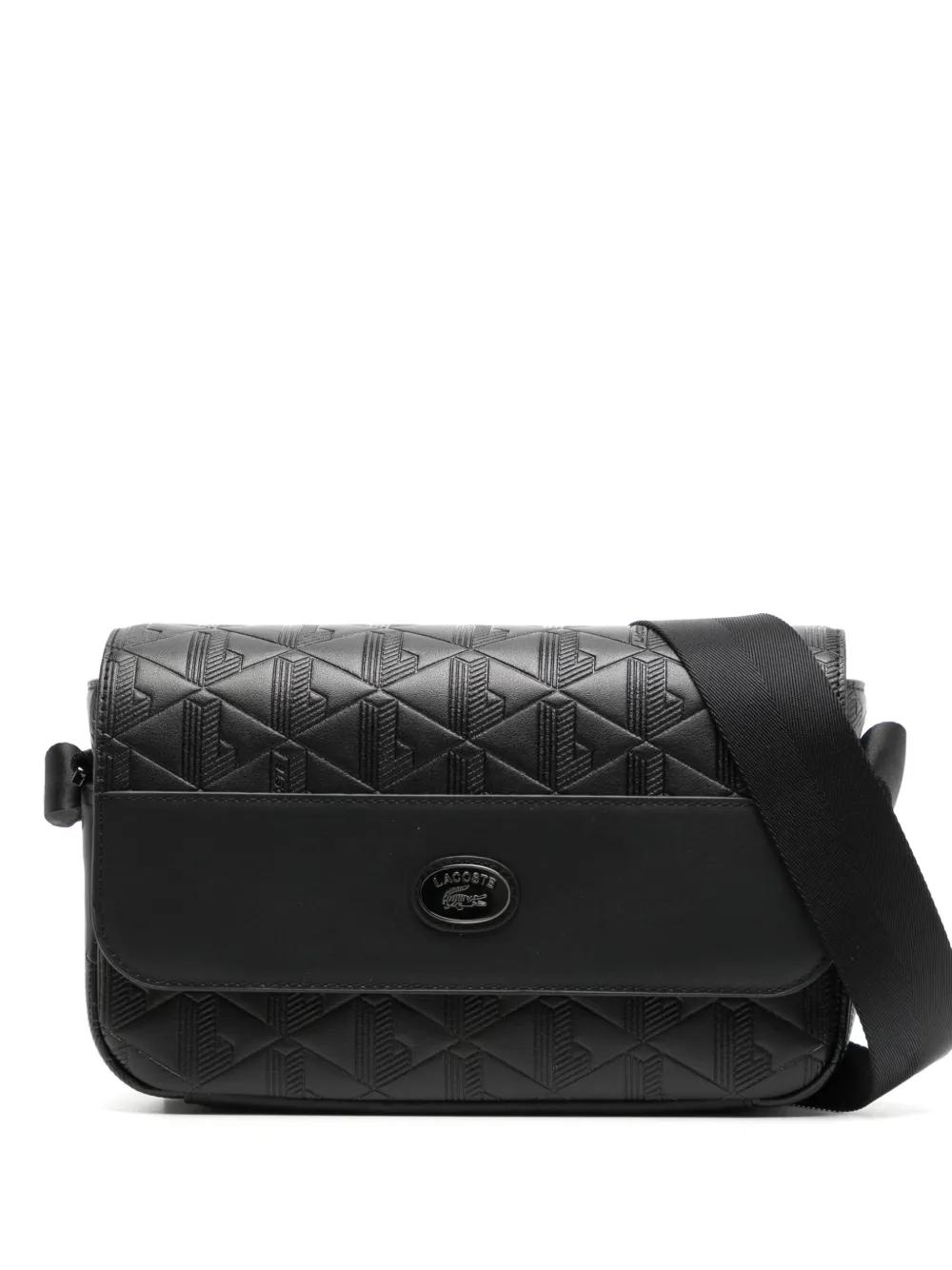 Lacoste Nomogramme Leather Flap Close Bag in Black for Men