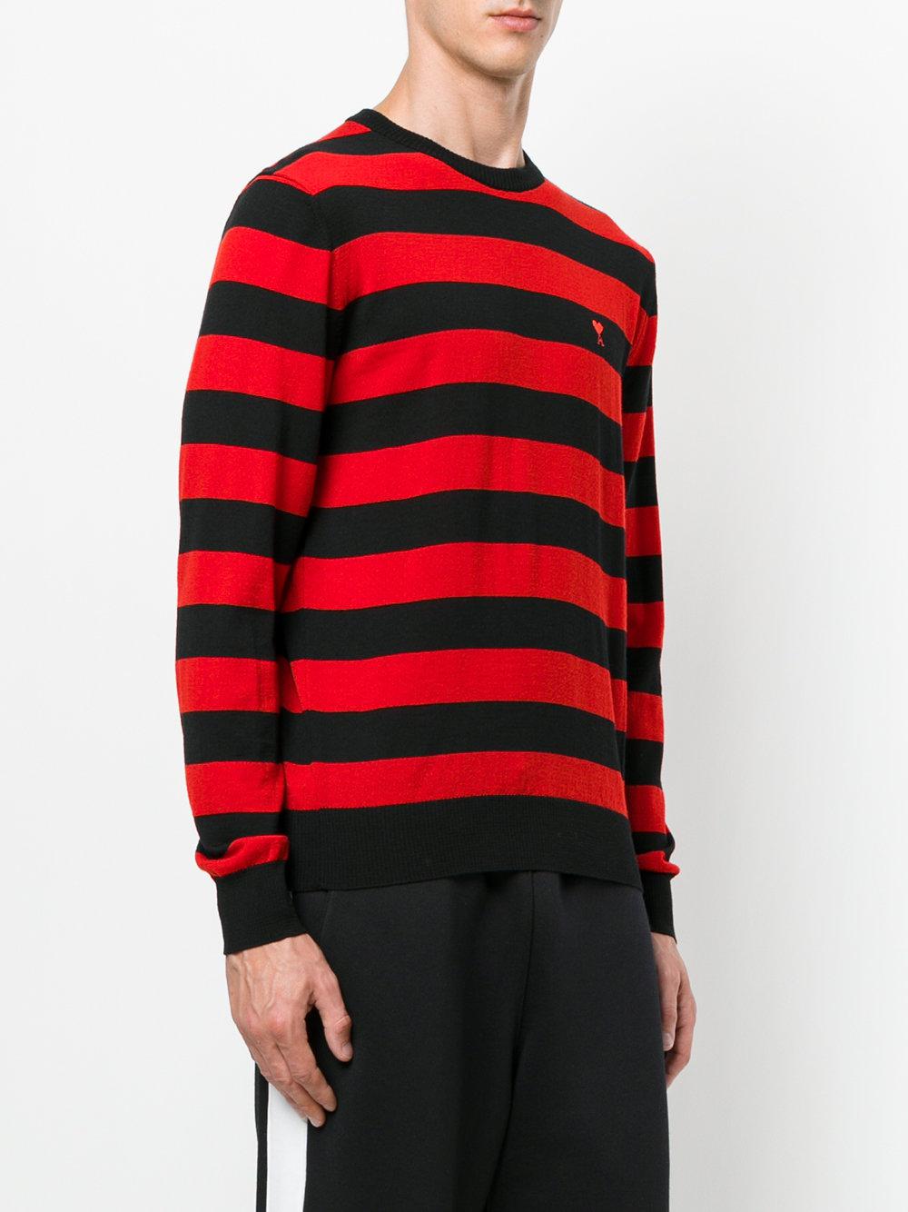 Ami Striped Logo Embellished Sweater in Red for Men | Lyst