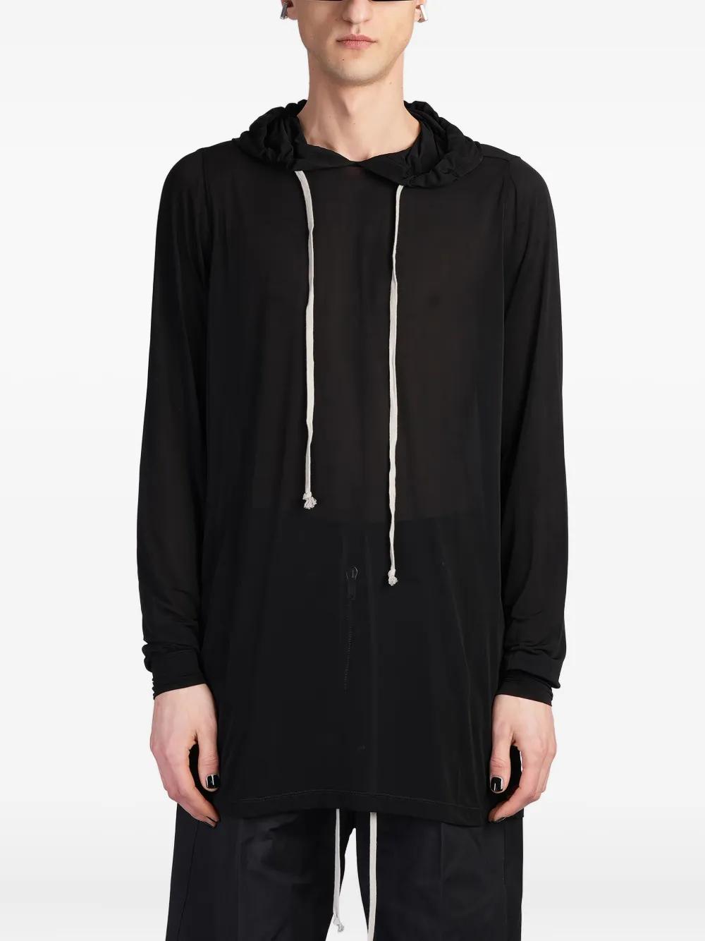 パーカー・フーディ Rick Owens Semi-Transparent Black Hoodie Rick Owens Black Semi-Sheer Hoodie Rick Owens