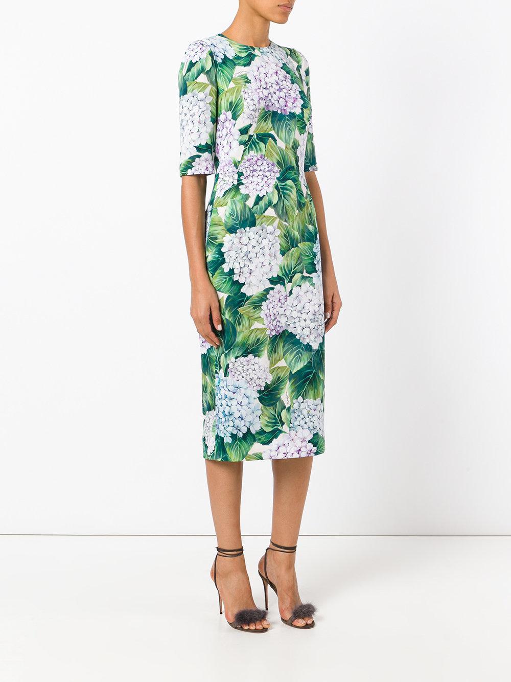 Dolce & Gabbana Silk Hydrangea Print Dress in Green - Lyst