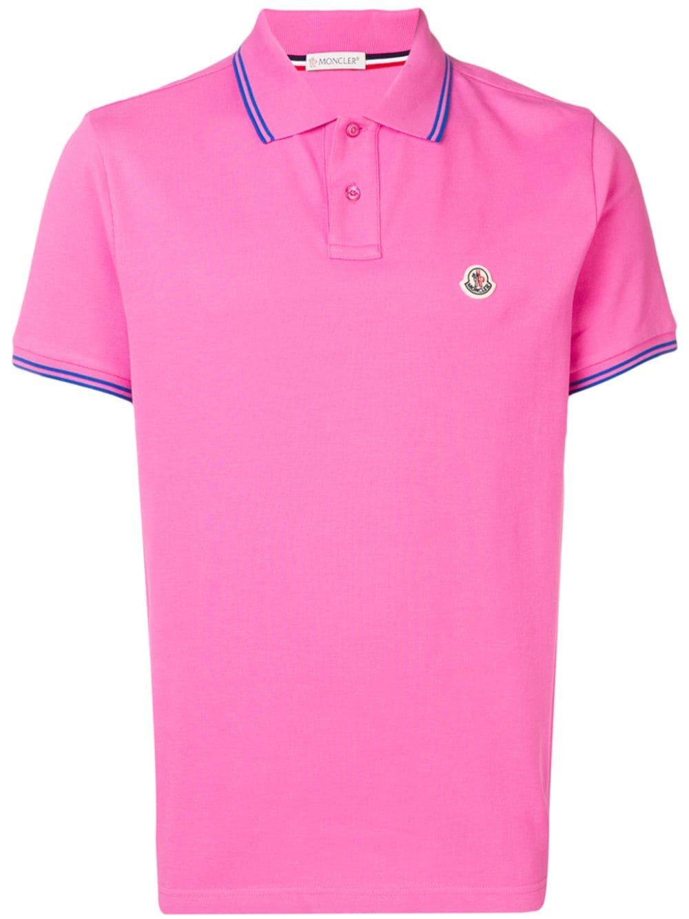 Moncler Logo Patch Polo Shirt in Pink for Men - Lyst