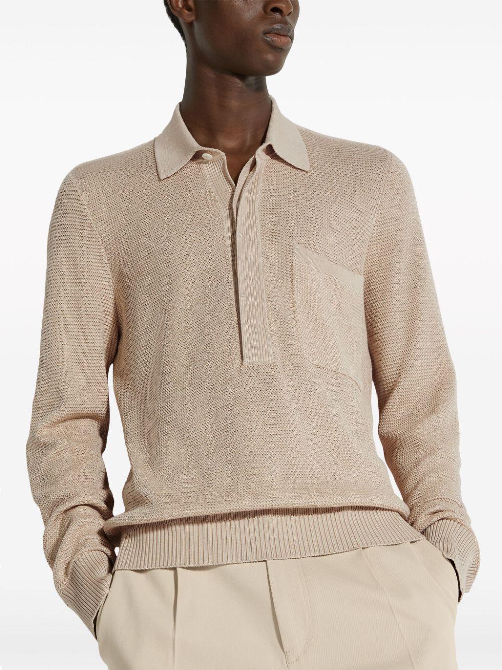 Zegna Long sleeve Knit Polo Shirt in Natural for Men Lyst UK
