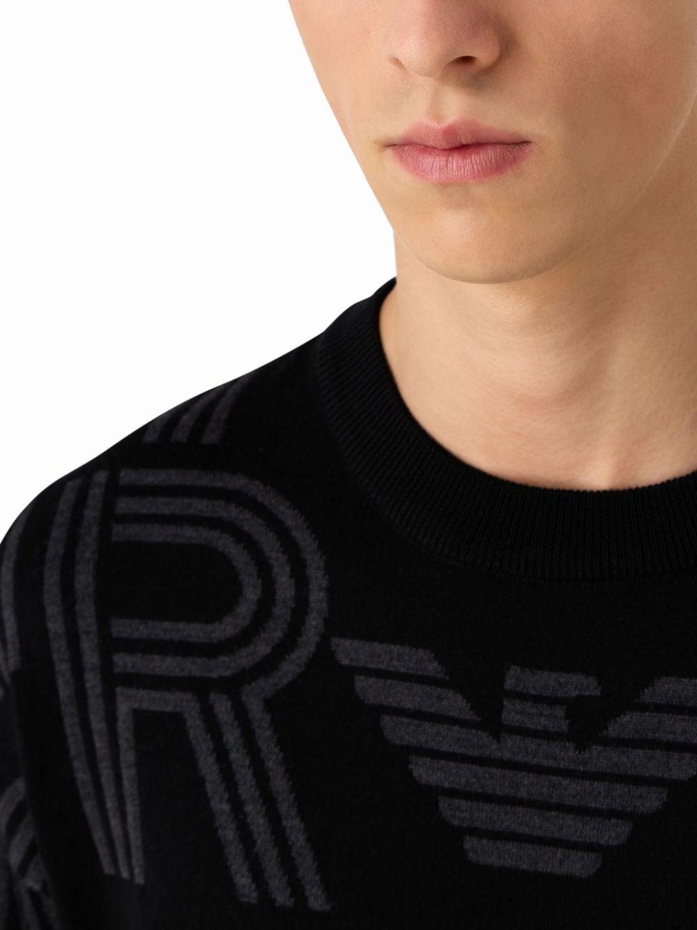 Logo Intarsia Virgin Wool Sweater in Black - Giorgio Armani