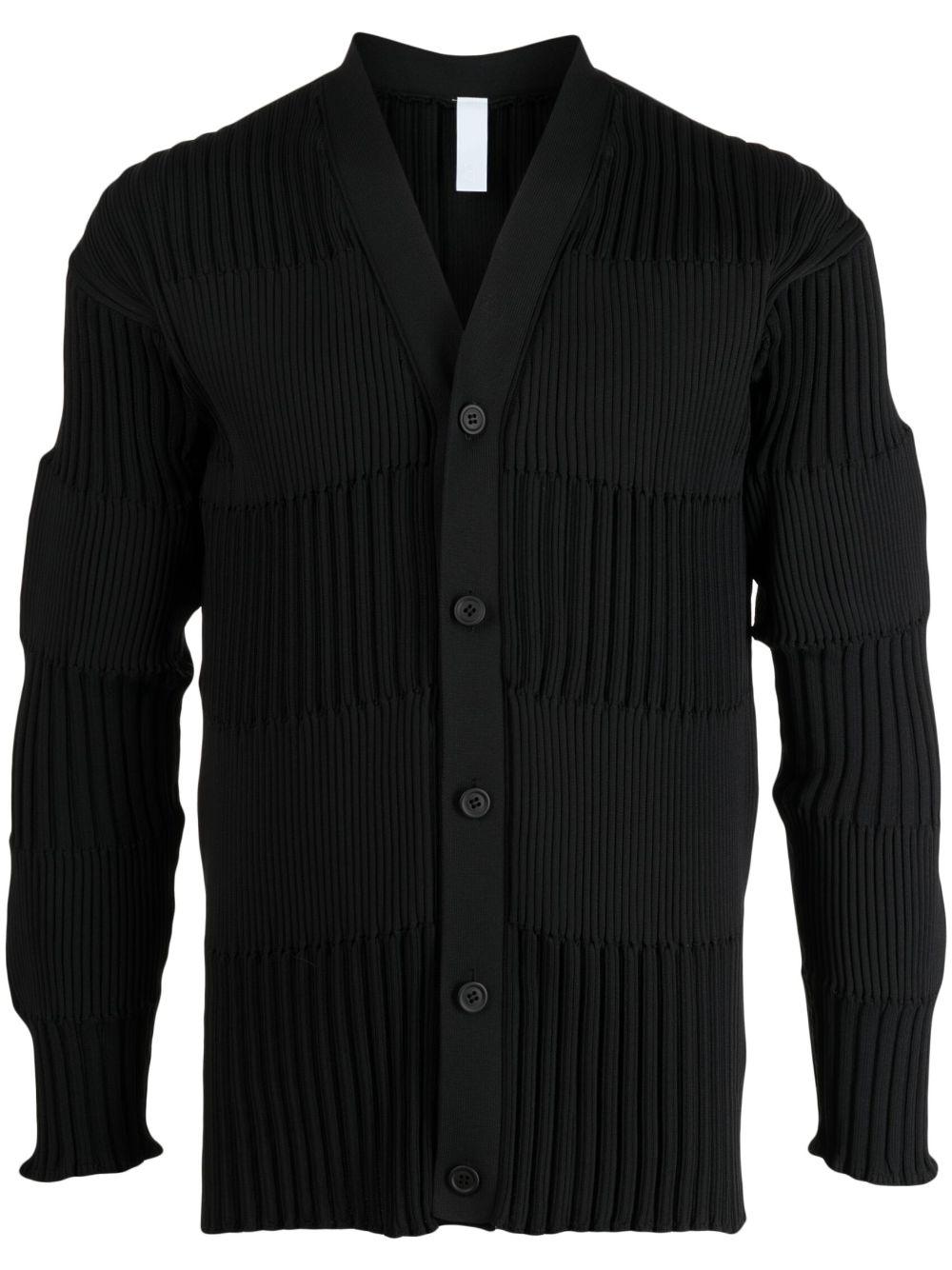 CFCL Fluted Contrast-panelling Ribbed-knit Cardigan in Black | Lyst