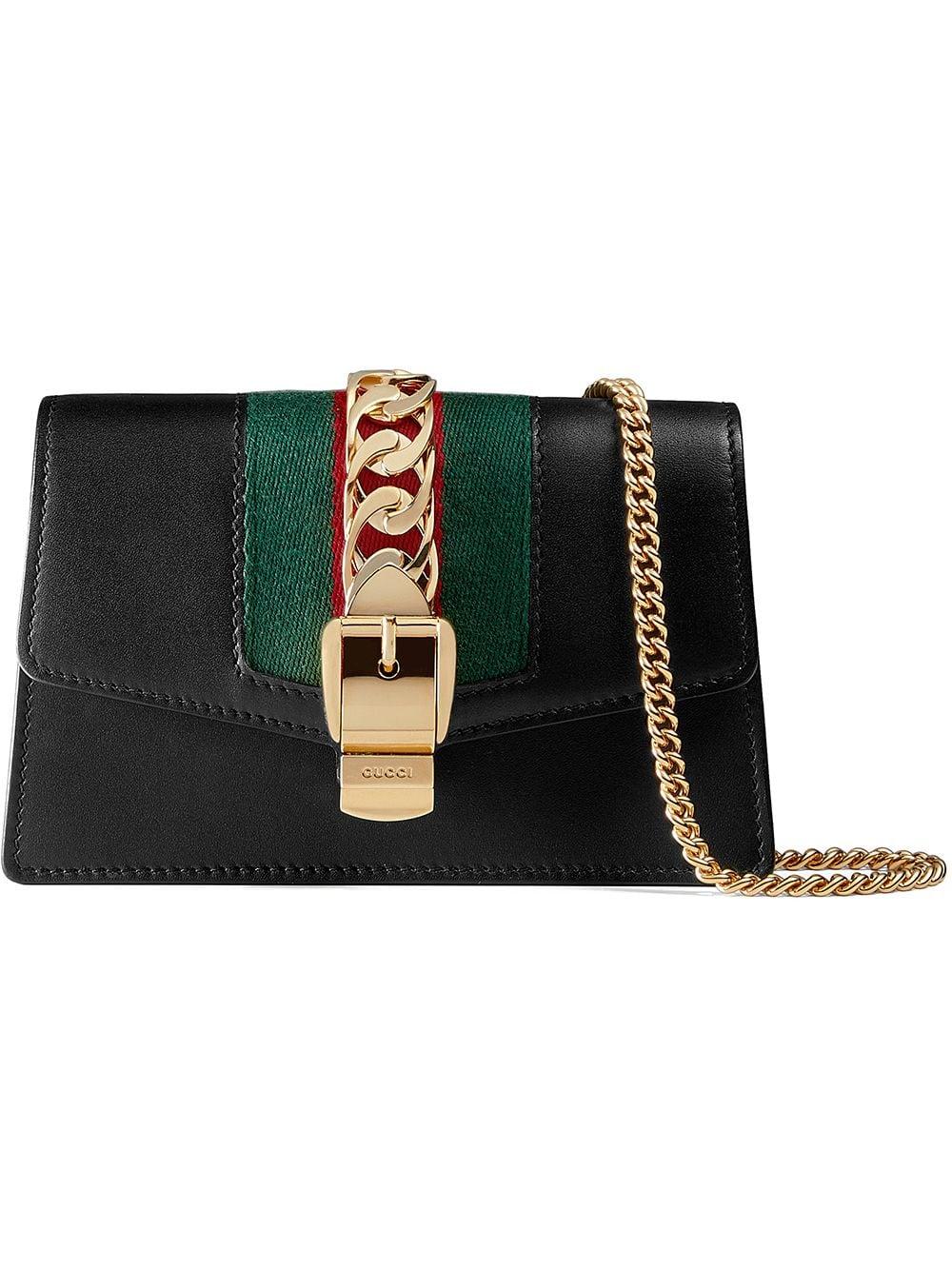 Gucci Sylvie Leather Mini Chain Bag in Black | Lyst