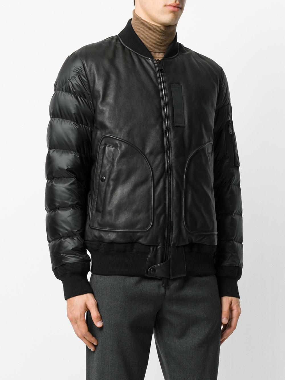 Moncler Leather Bomber Jacket in Black for Men - Lyst