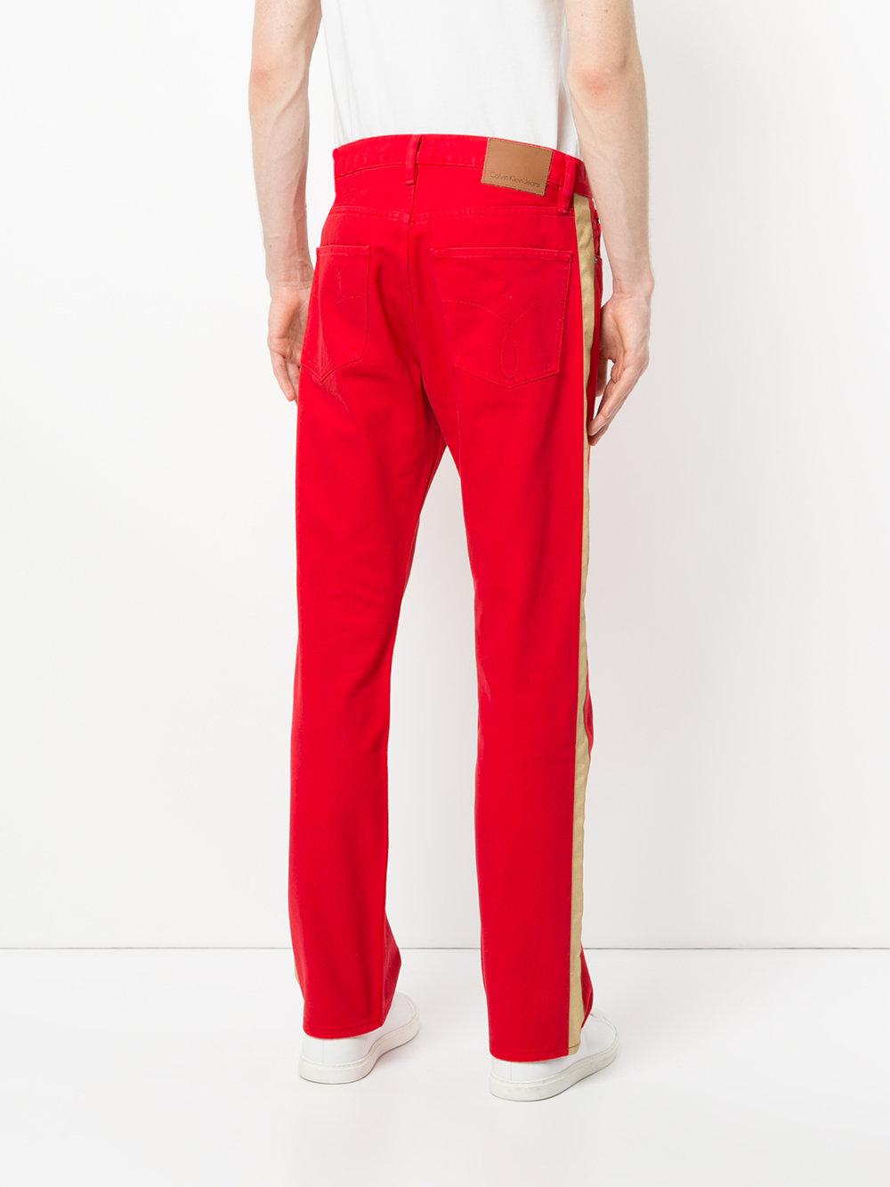 Calvin Klein Denim Side Stripe Jeans in Red for Men - Lyst
