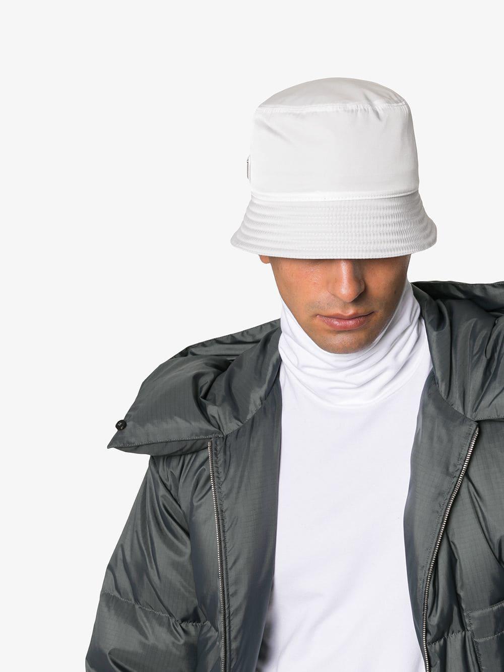 Prada Cotton Nylon Logo Bucket Hat In White for Men - Lyst