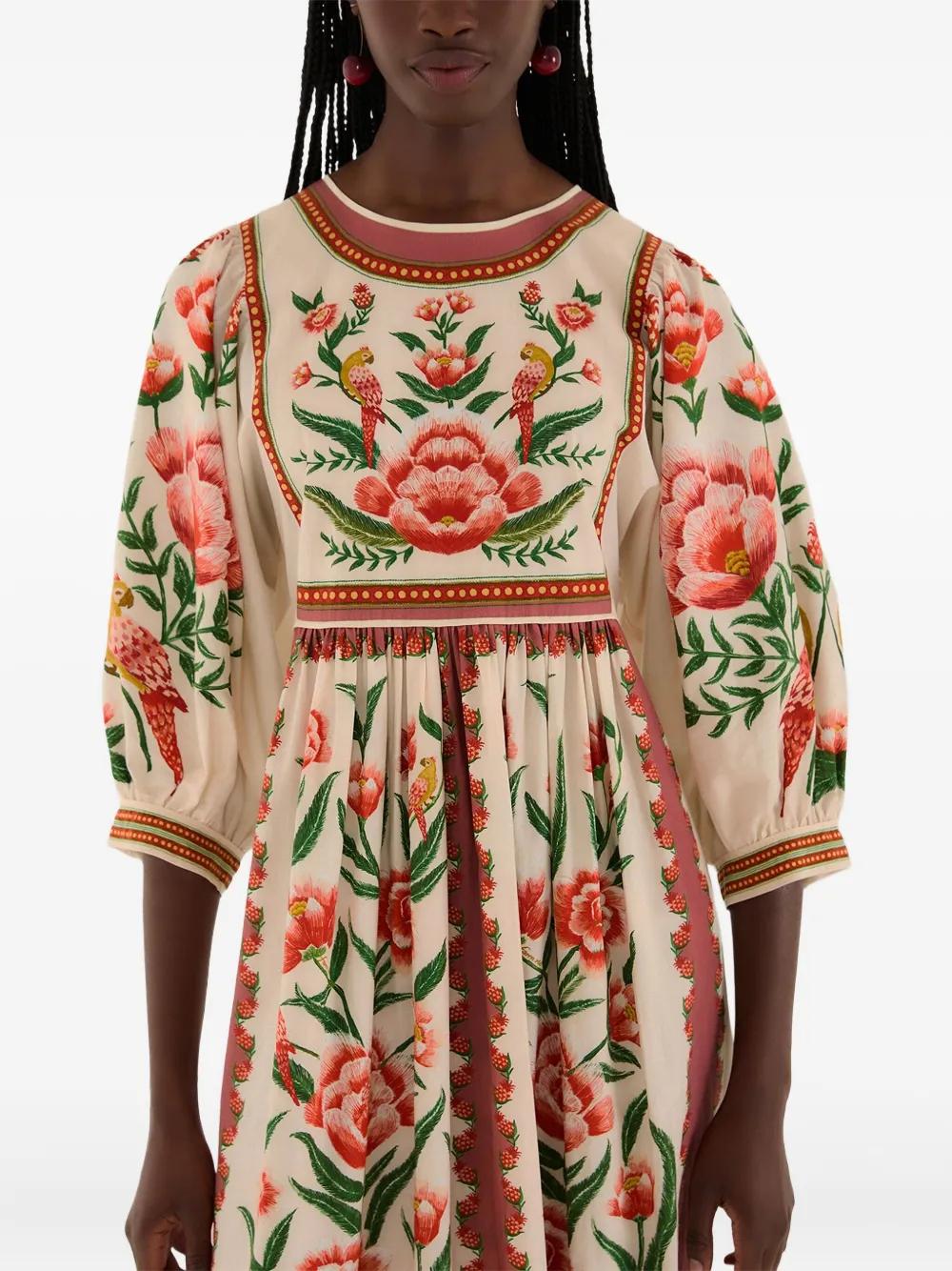 FARM Rio Floral-Embroidered Puff-Sleeve Midi Dress in White | Lyst FARM Rio Floral-Embroidered Puff-Sleeve Midi Dress in White | Lyst