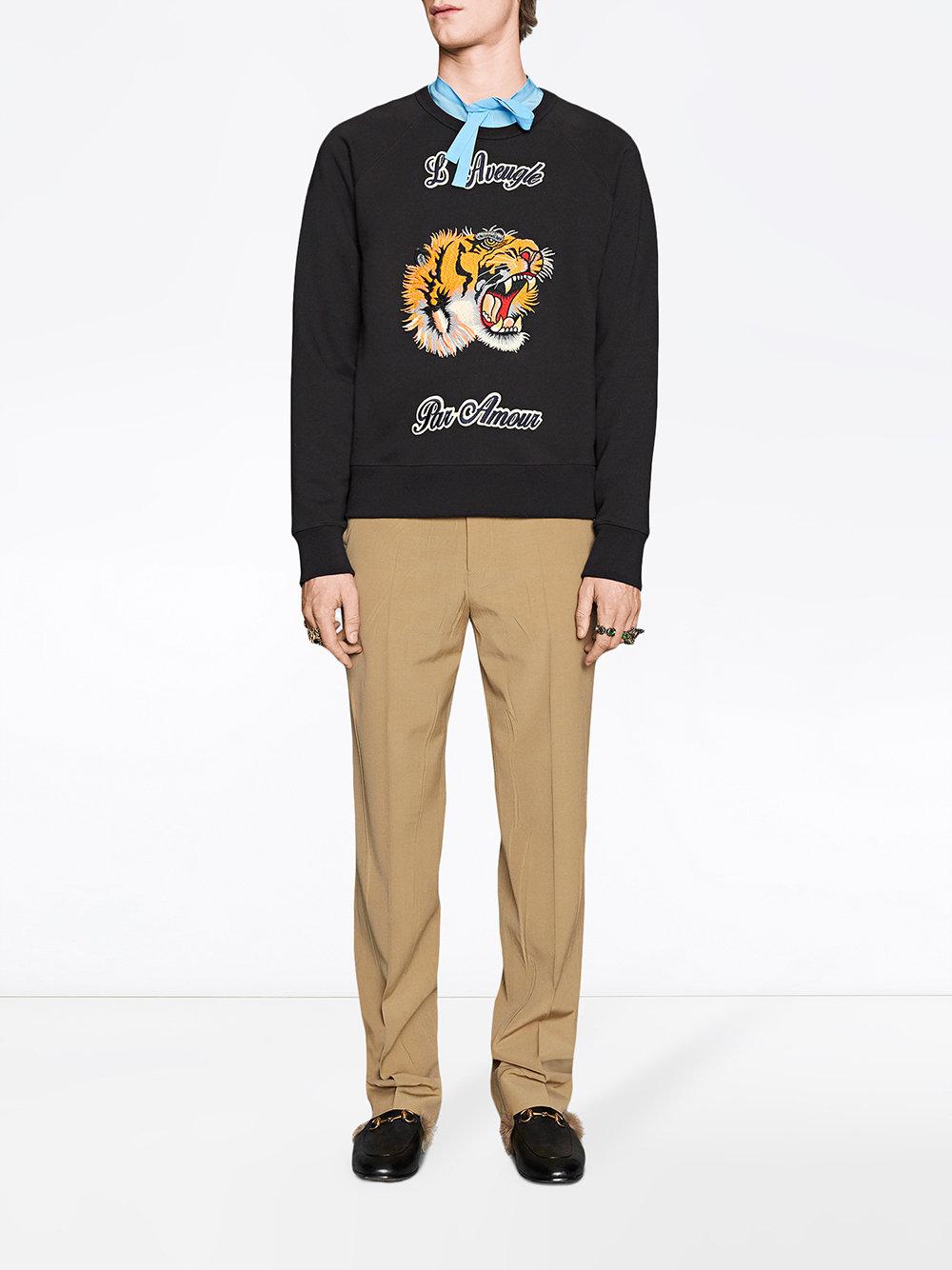 Gucci Cotton Sweatshirt With Tiger in Black Men | Lyst