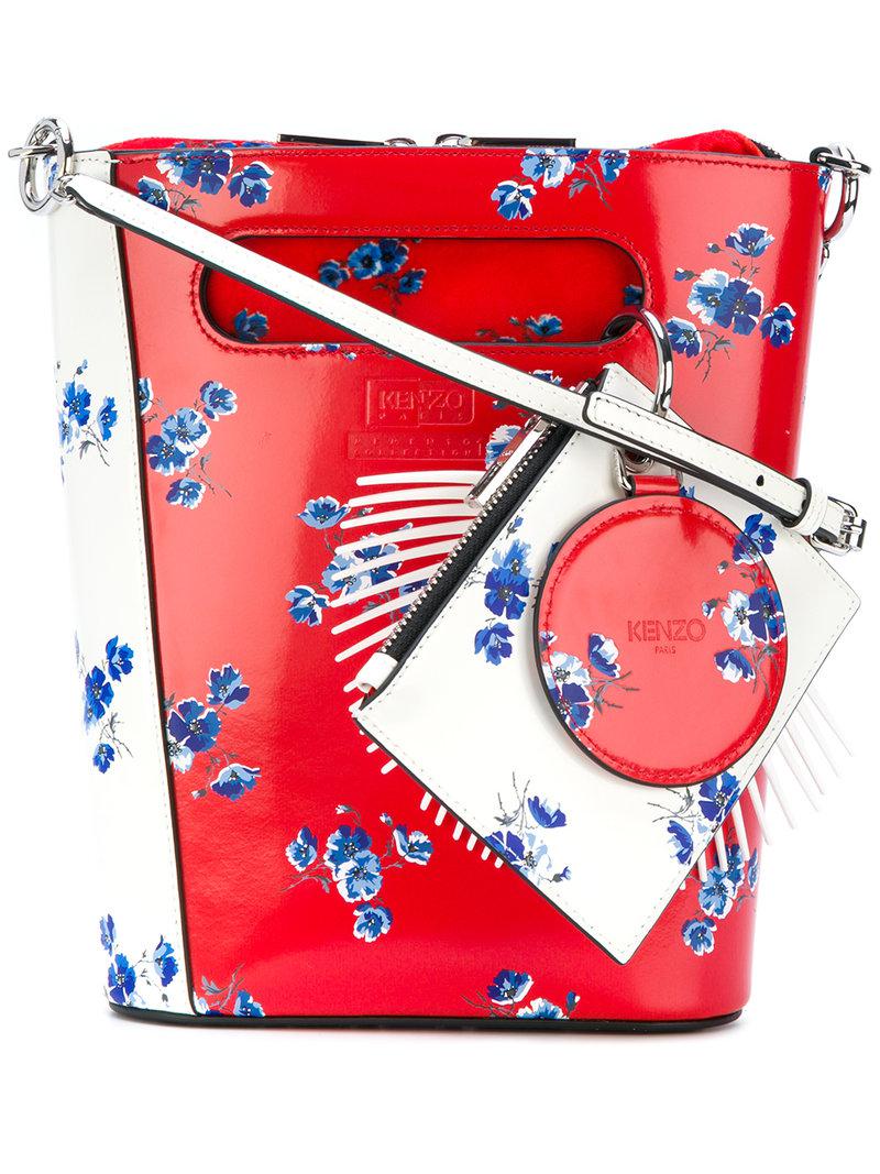 Lyst Kenzo Floral Print Panelled Shoulder Bag in Red
