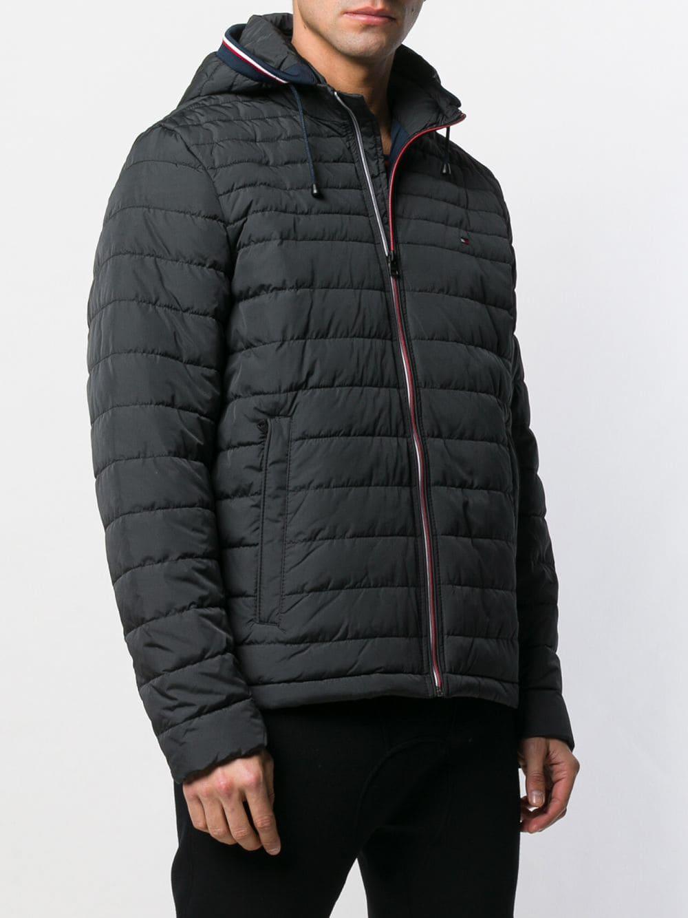 Download Tommy Hilfiger Quilted Hooded Jacket in Black for Men - Lyst