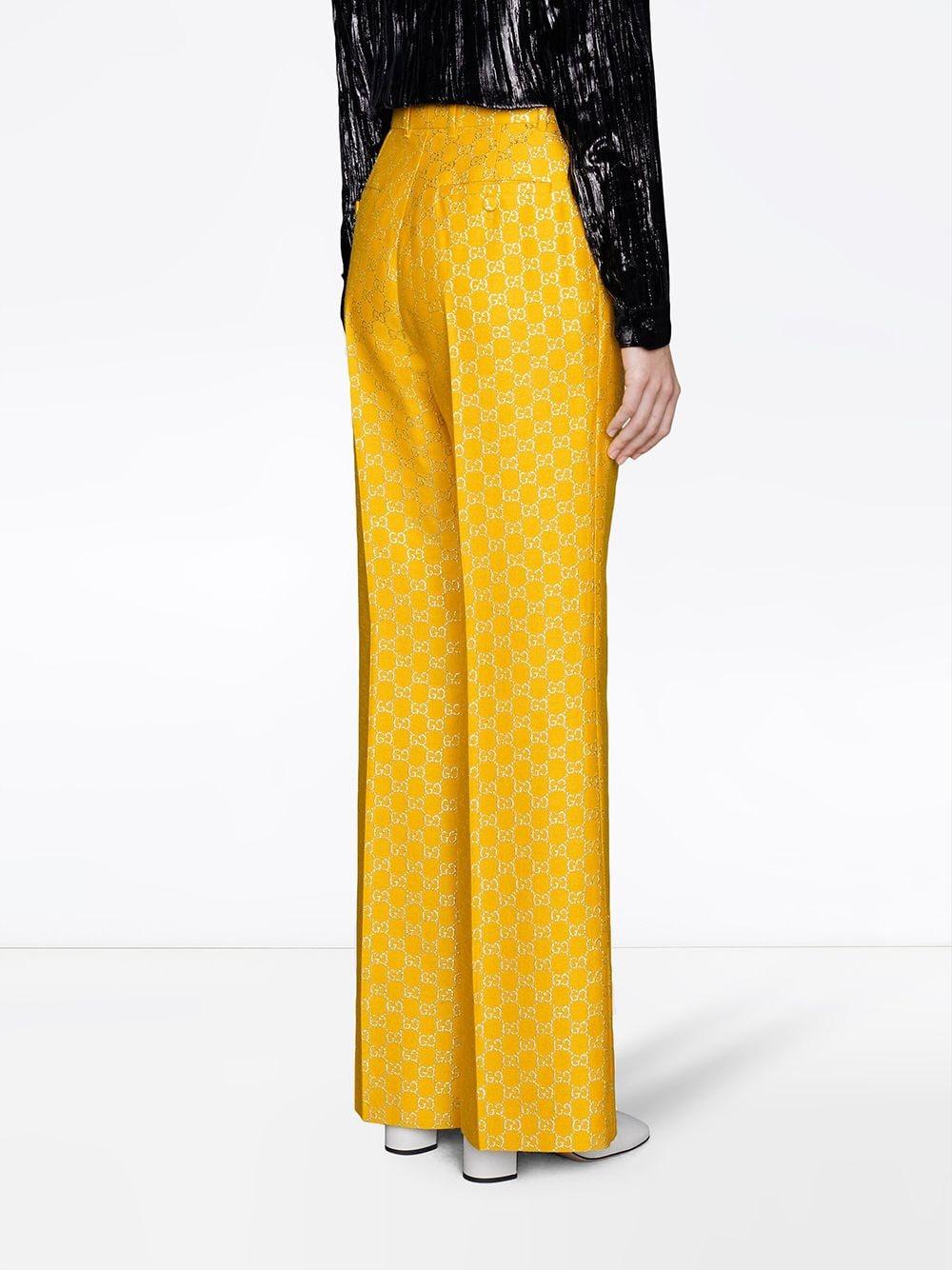 Gucci GG Lamé Wide Leg Trousers in Yellow | Lyst