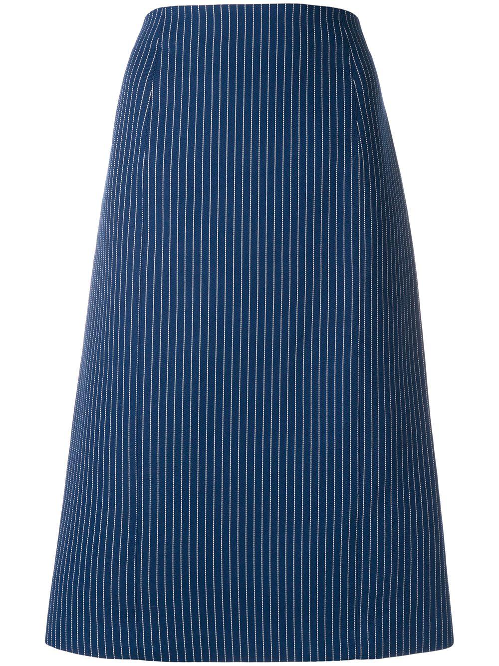 Fendi Fur Pinstripe Midi Skirt in Blue 