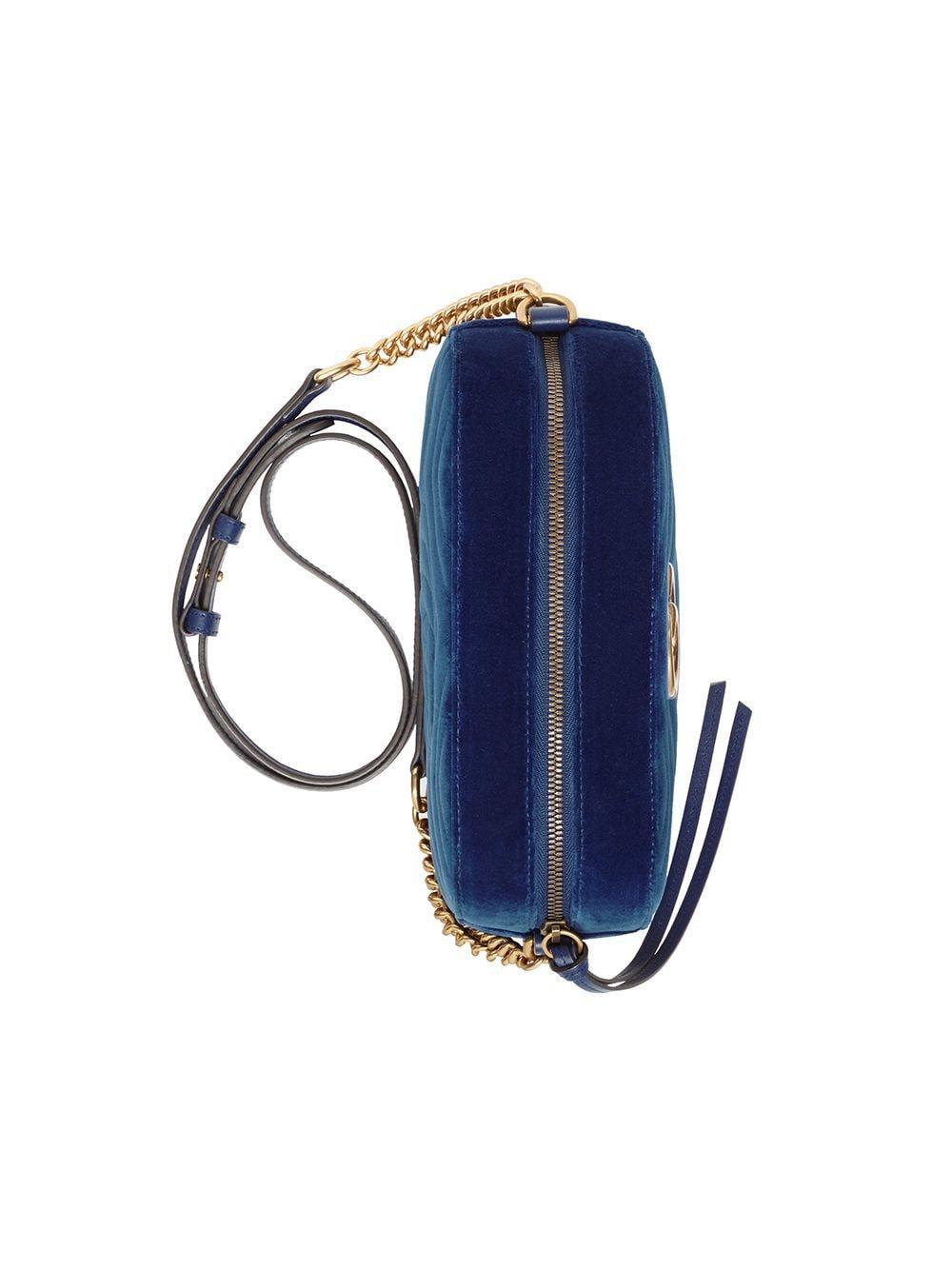 Gucci GG Marmont Velvet Small Shoulder Bag in Dark Blue (Blue) - Lyst