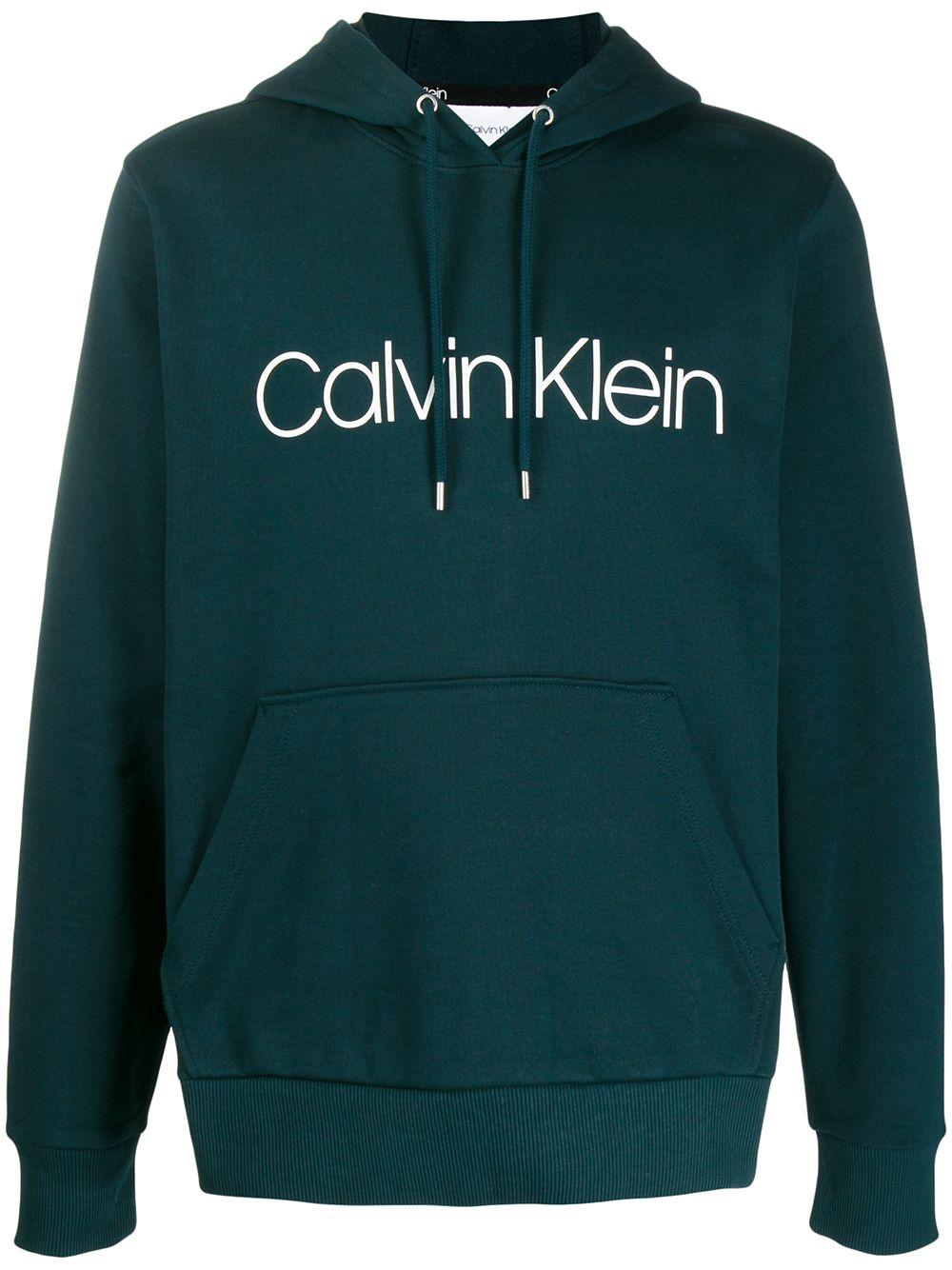 Calvin Klein Cotton Printed Logo Hoodie in Green for Men - Lyst