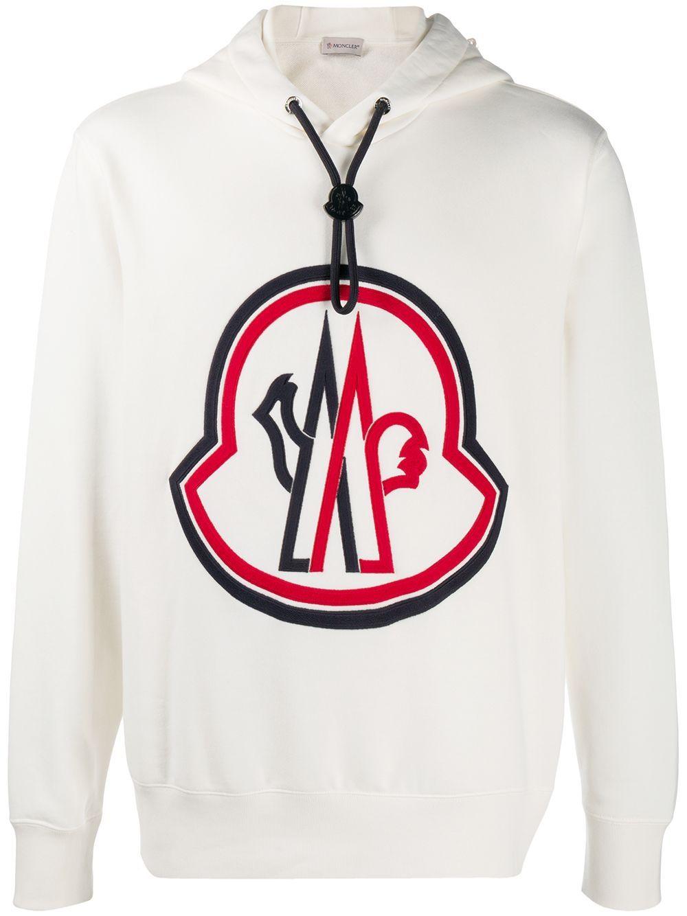 Moncler Logo-print Cotton Hoodie in White for Men | Lyst