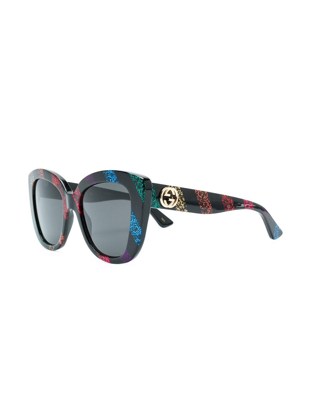 Gucci Glitter Striped Sunglasses in Black | Lyst