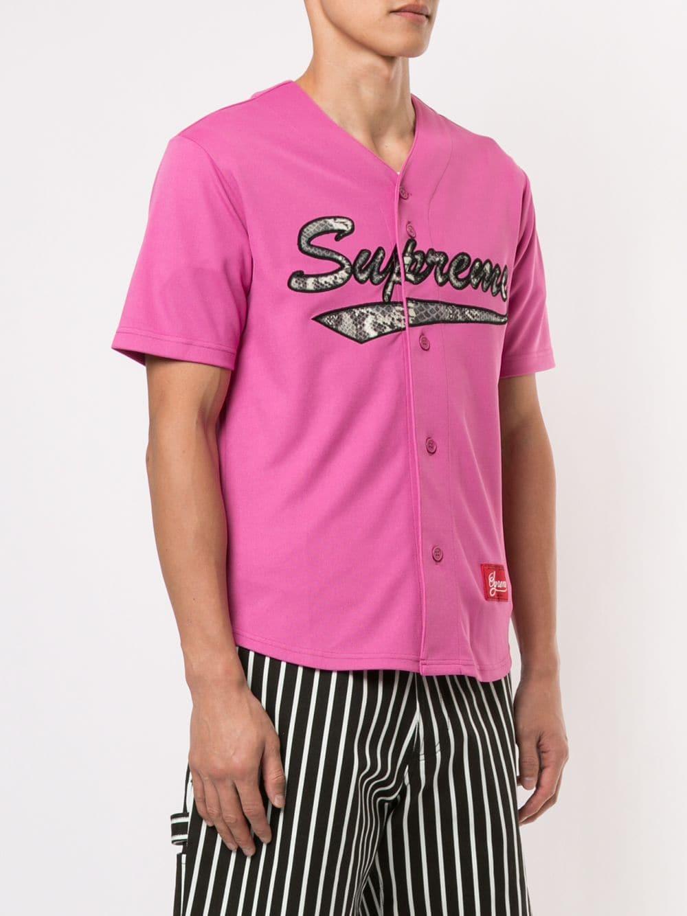 Supreme Logo Baseball Jersey in Pink for Men