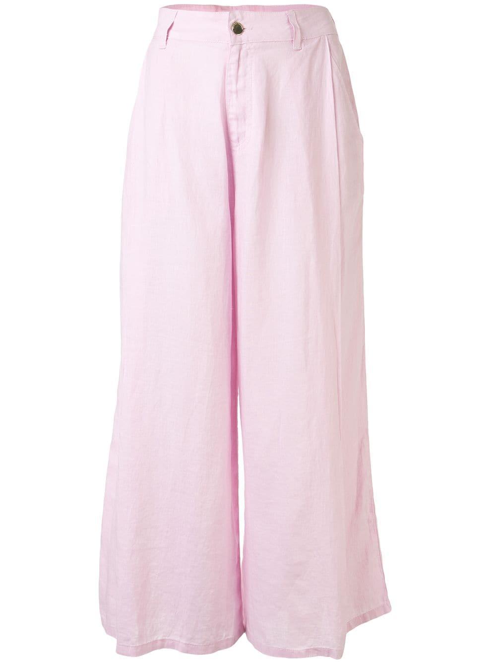 Emporio Armani Linen Wide Leg High Waisted Trousers in Pink - Lyst
