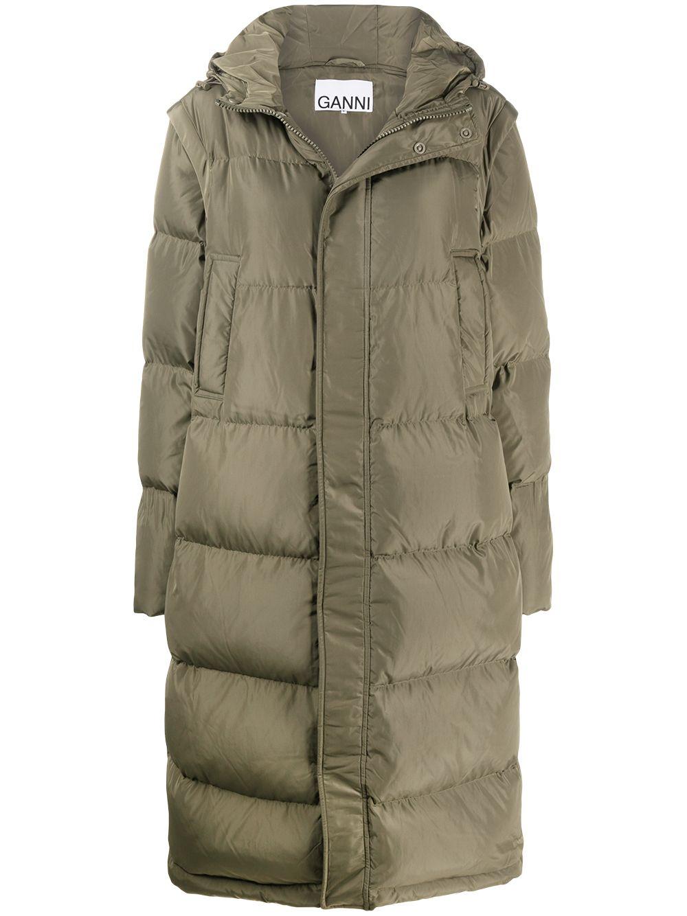 Ganni Detachable Sleeves Quilted Puffer Coat in Green | Lyst