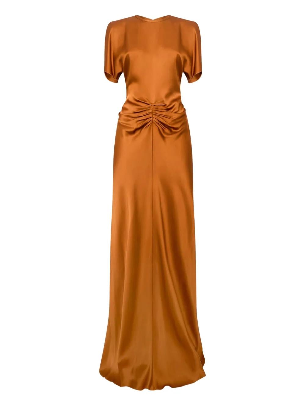 Victoria Beckham Ruched Maxi Dress in Brown | Lyst