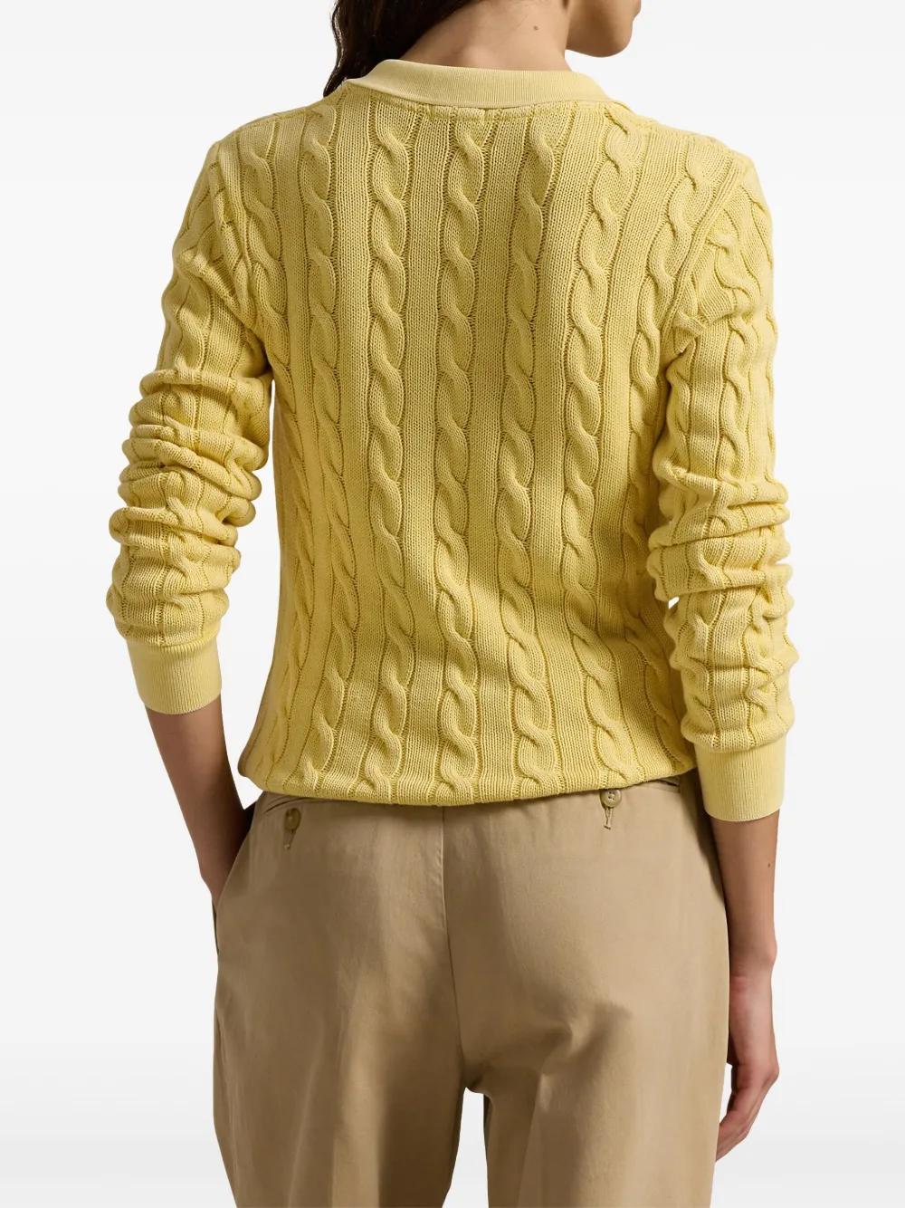 Polo Ralph Lauren Cable-Knit Cotton Long-Sleeve Polo Shirt in