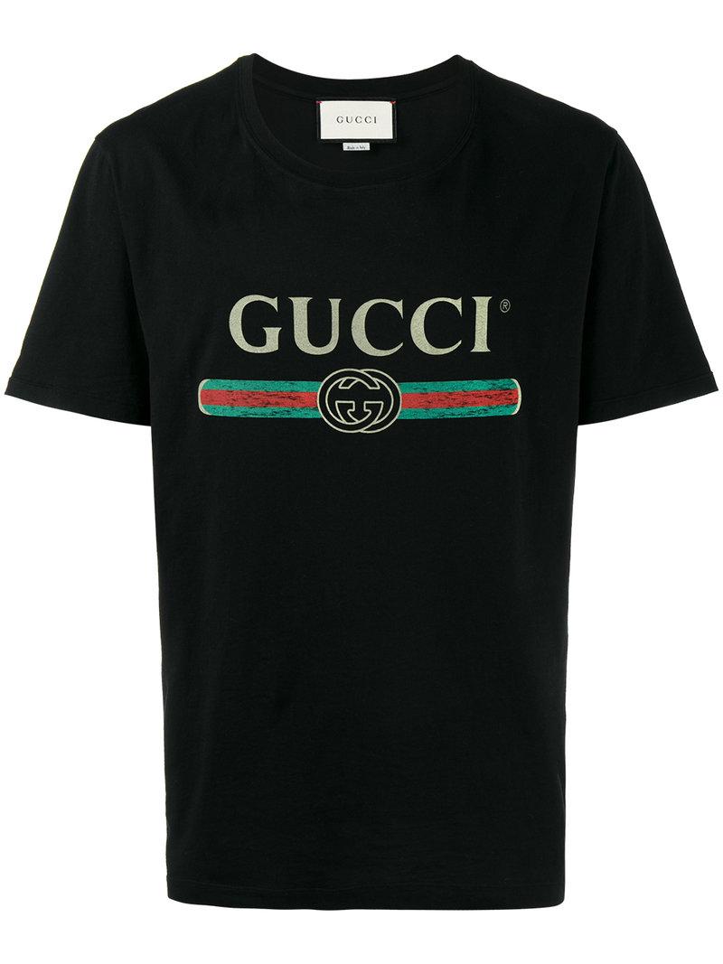 sponsor Leeg de prullenbak Uitgang Gucci Cotton Distressed Fake Logo T Shirt in Black for Men - Save 25% - Lyst