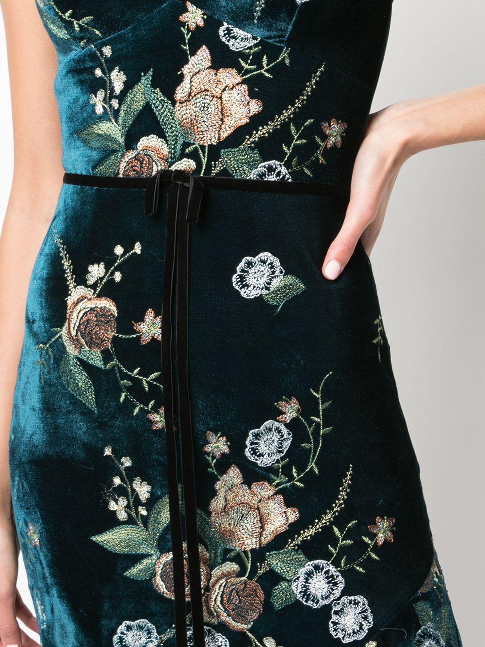 Marchesa notte Floral Embroidered Cocktail Dress in Blue | Lyst