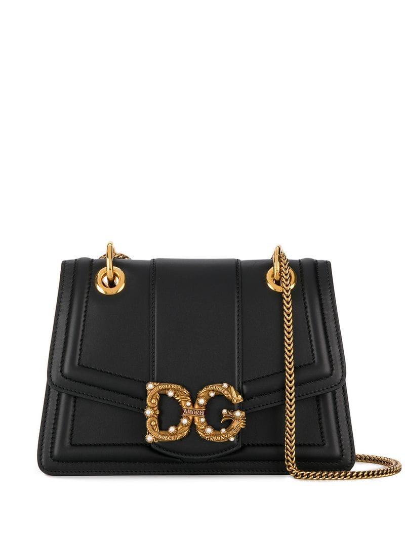 Dolce & Gabbana Small Dg Amore Bag In Calfskin in Black