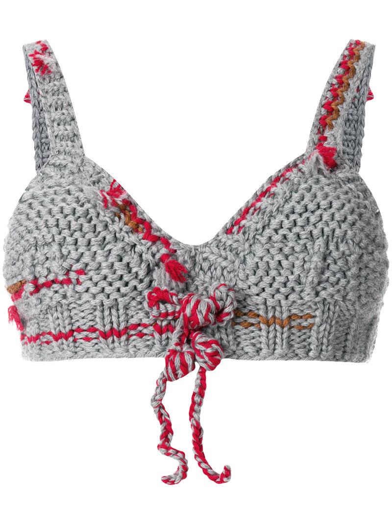 Prada Knitted Crochet Bralette in Grey