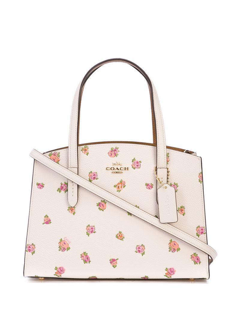 COACH Leather Floral Print Tote Bag in White | Lyst