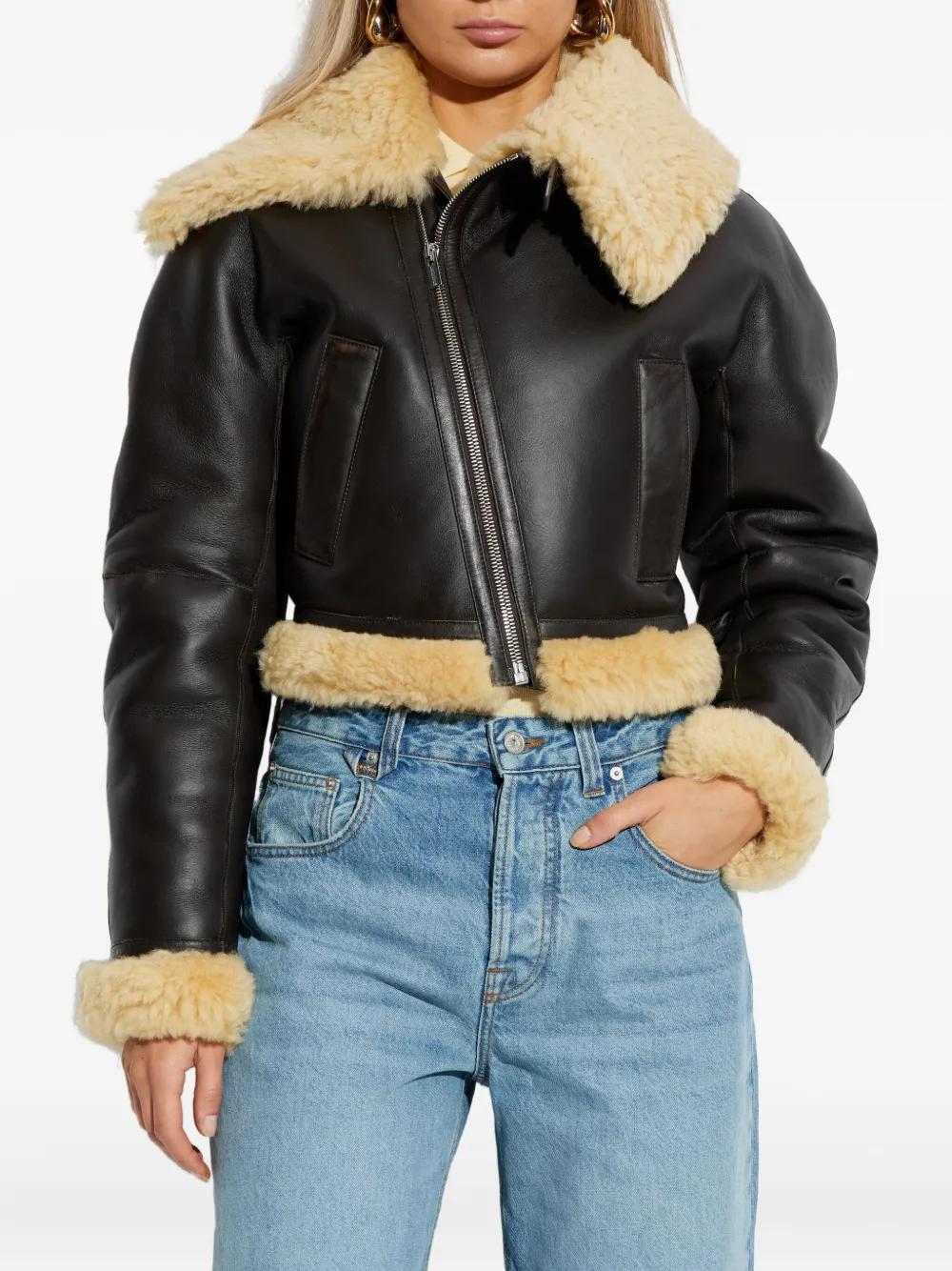 Jacquemus Cropped Leather Jacket in Black | Lyst