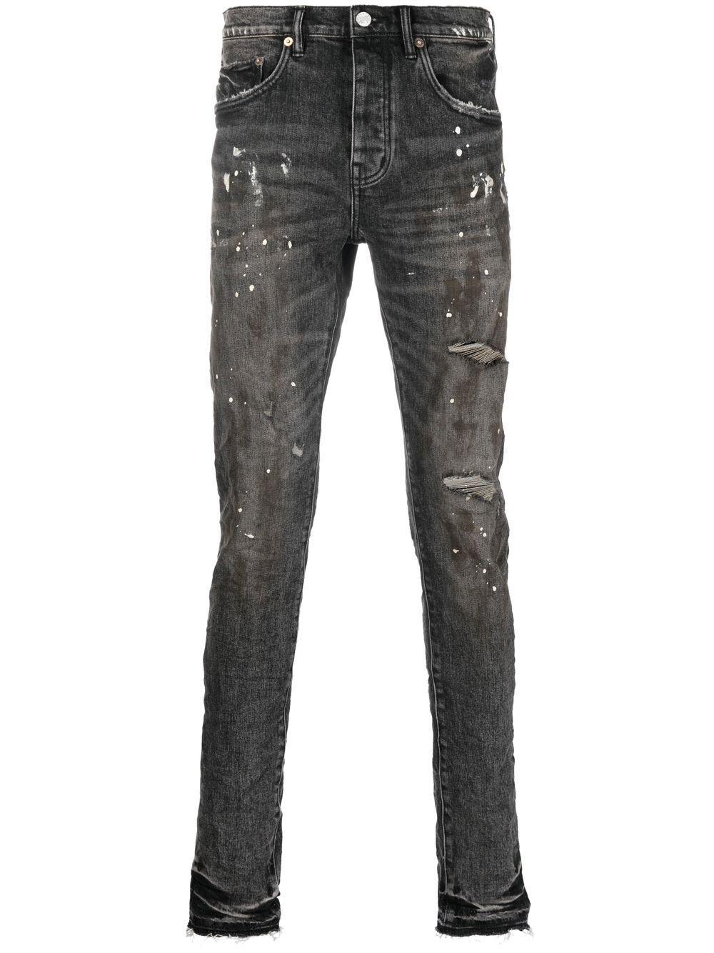 Purple Brand Denim Midrise Paint Splatterdetail Skinny Jeans in Black