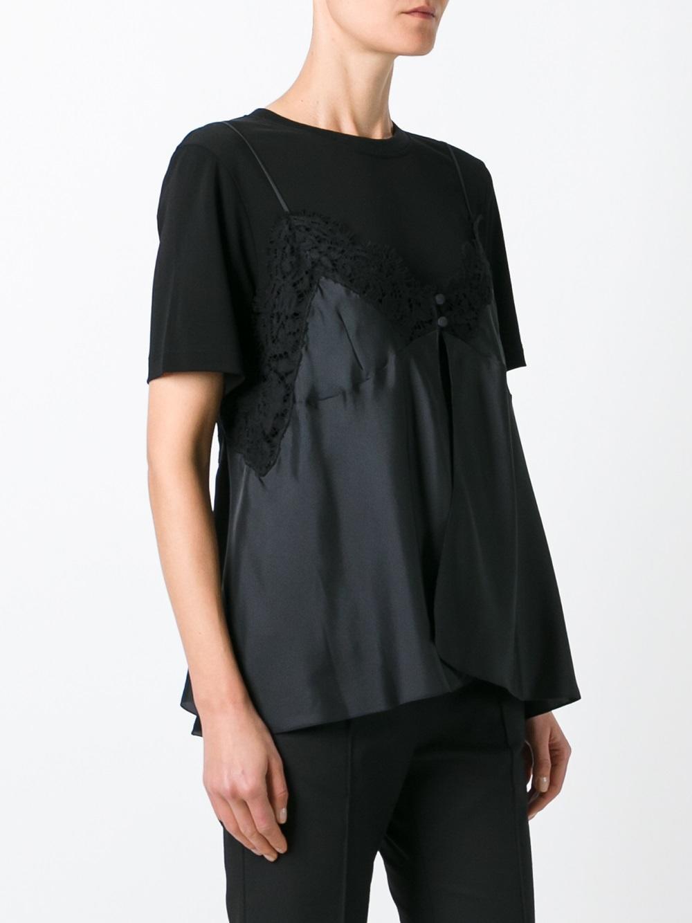 Maison Margiela Lace Cami Layered T-shirt in Black - Lyst