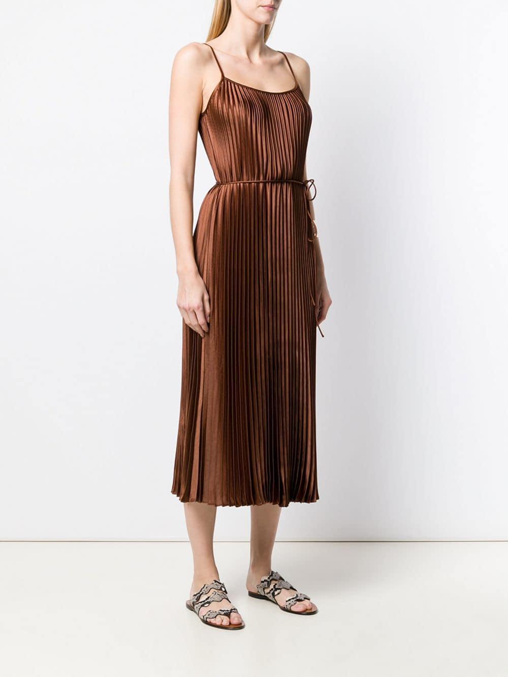 vince pleated cami midi dress