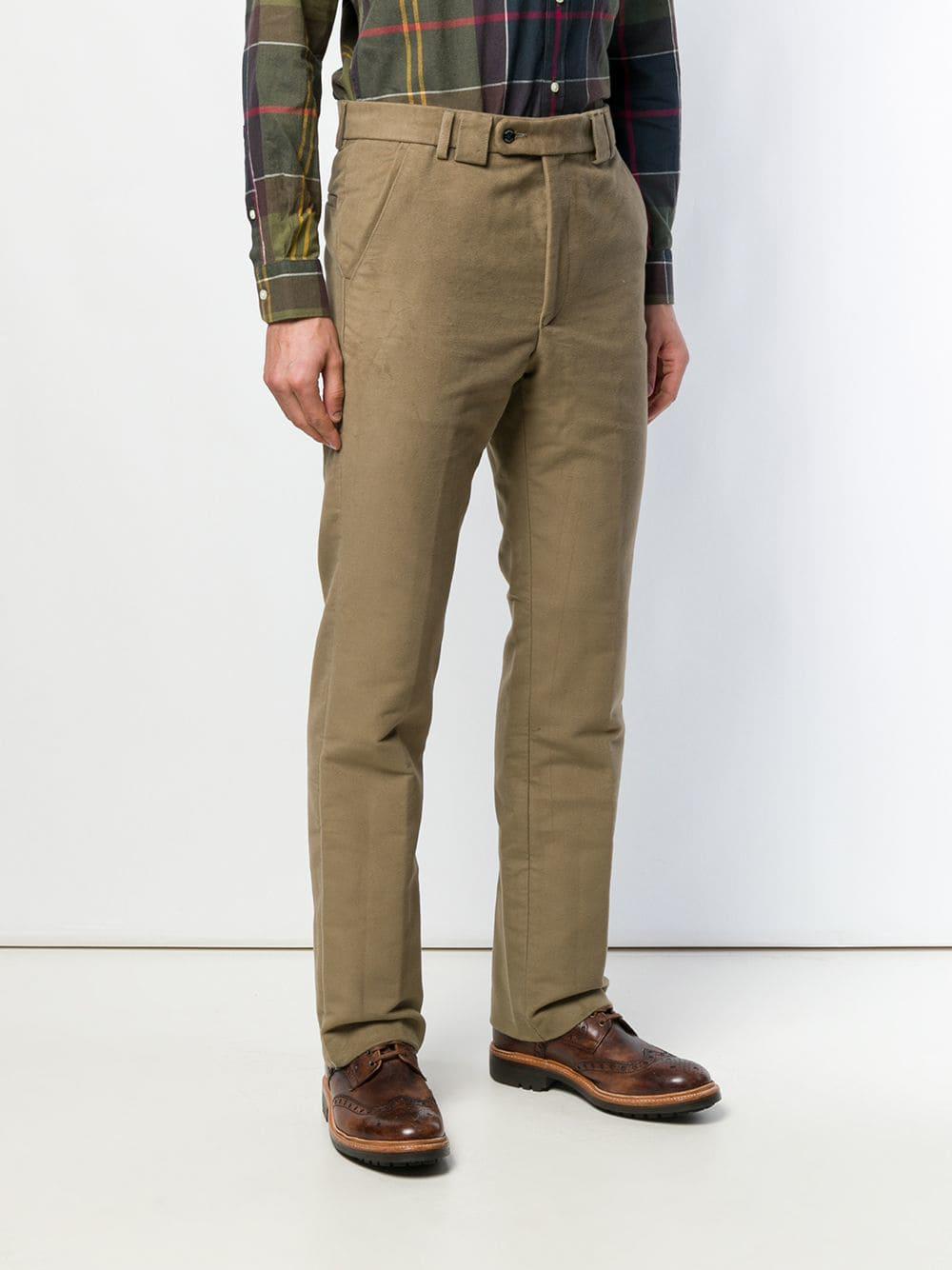 Barbour Cotton Traditional Fit Moleskin Trousers in Green for Men | Lyst