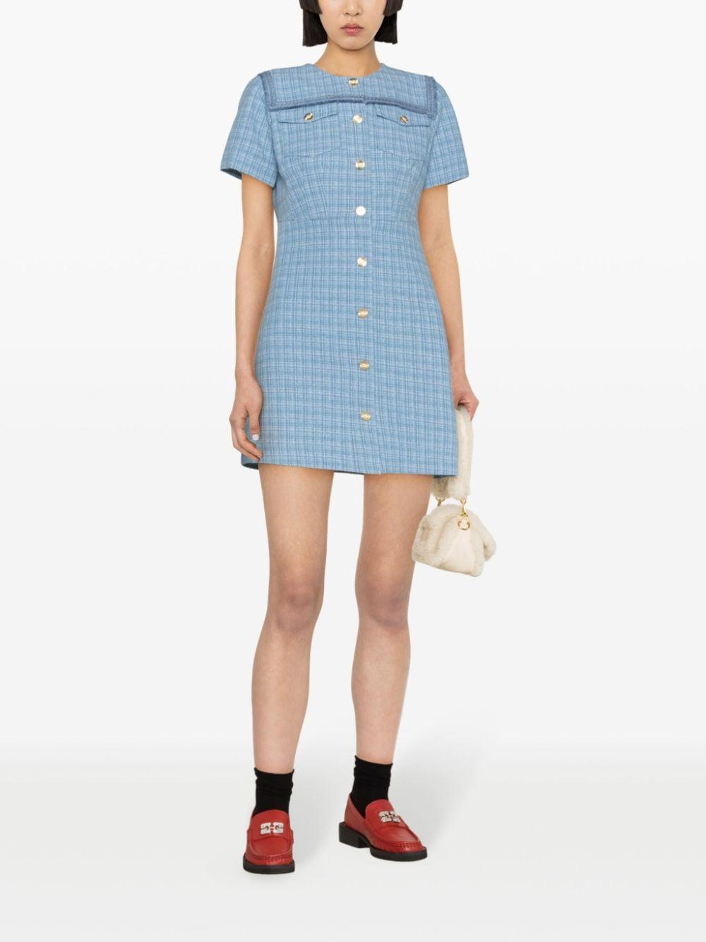 Sandro Short Buttoned Tweed Dress in Blue | Lyst