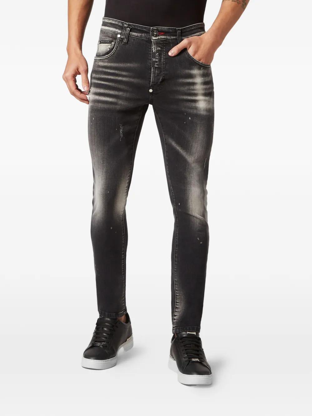 Jeans Skinny Philipp Plein - Coupe 31, Délavé Bleu Foncé/gris, Logo, Neuf Avec étiquettes
