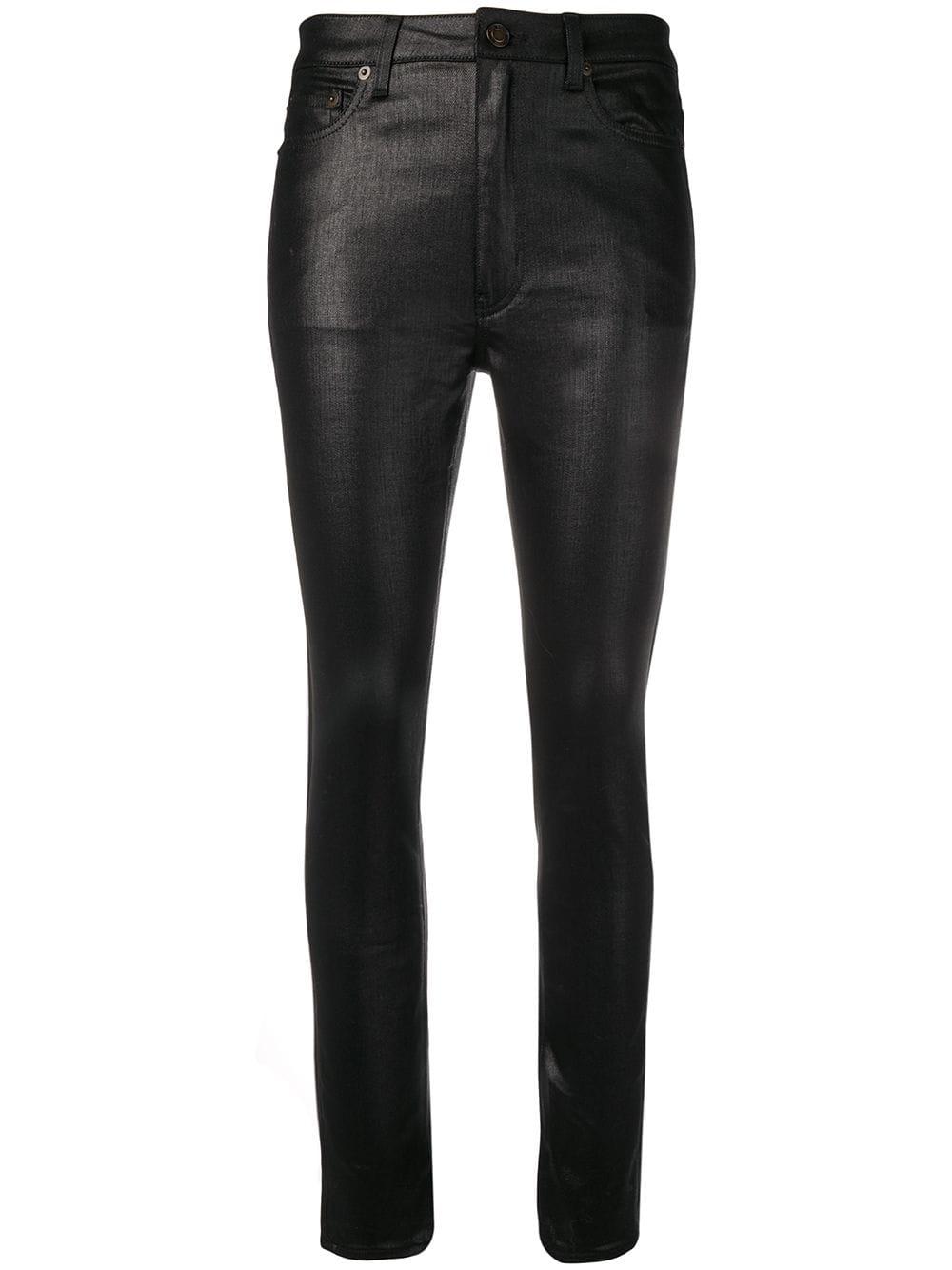 Saint Laurent Synthetic Coated Skinny Jeans in Black - Lyst