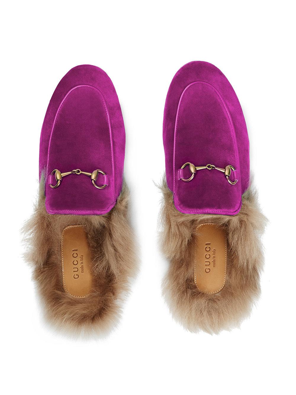Mules Princetown en velours Velours Gucci en coloris Violet - Lyst