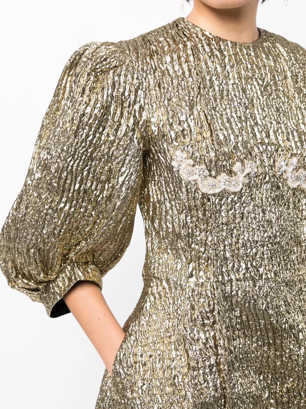 simone rocha gold dress Crystal-Embellished Cloqué Midi in Metallic Rent