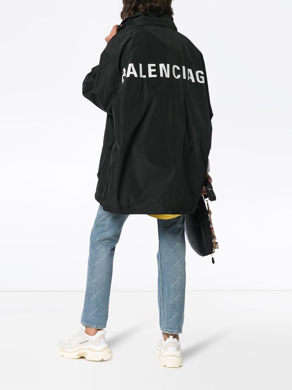 Balenciaga Long Print Hooded Windbreaker Jacket in Black | Lyst